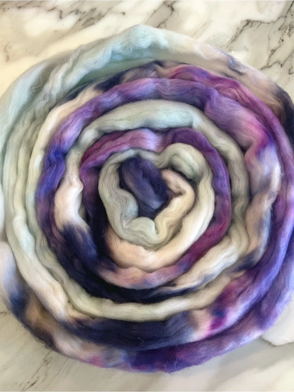 Hand Dyed Corriedale Wool Roving in Iris Garden